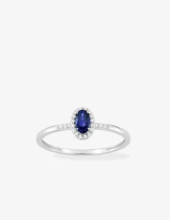 Bague en or blanc 375 ‰, saphir et diamants synthétiques 0,07 ct SO OR