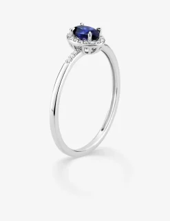 Bague en or blanc 375 ‰, saphir et diamants synthétiques 0,07 ct SO OR