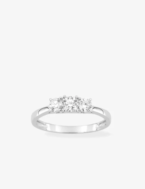 Bague en or blanc 375 ‰, trois diamants synthétiques 0,50 ct SO OR