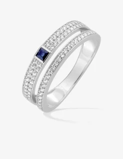 Bague en or blanc 375‰ solitaire saphir et oxyde fantaisie SO OR