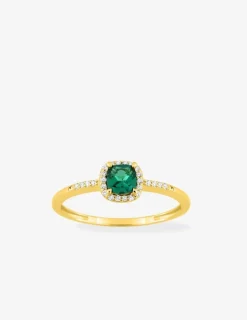 Bague en or jaune 375 ‰ avec émeraude et diamants synthétiques 0,08 ct SO OR
