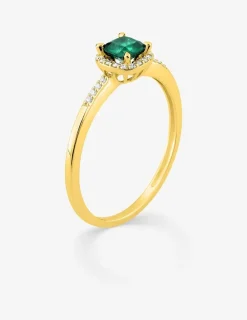 Bague en or jaune 375 ‰ avec émeraude et diamants synthétiques 0,08 ct SO OR
