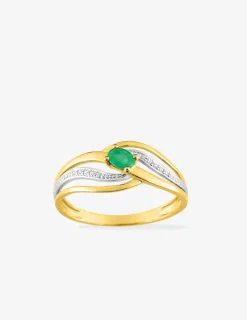Bague en or jaune 375 ‰ avec émeraude et rhodium SO OR