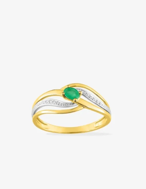 Bague en or jaune 375 ‰ avec émeraude et rhodium SO OR