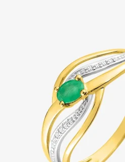 Bague en or jaune 375 ‰ avec émeraude et rhodium SO OR
