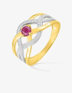 Bague en or jaune 750 ‰, avec rubis et rhodium SO OR