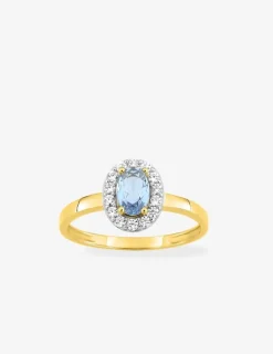 Bague en or jaune 750 ‰ avec aigue-marine bleue et rhodium SO OR