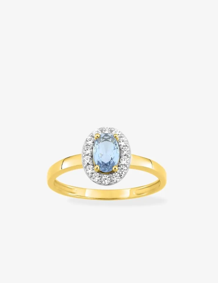 Bague en or jaune 750 ‰ avec aigue-marine bleue et rhodium SO OR