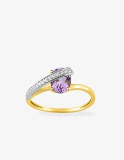 Bague en or jaune 750 ‰ avec améthyste, oxyde de zirconium et rhodium SO OR