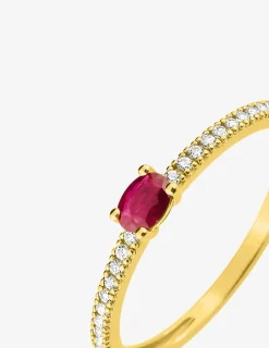 Bague en or jaune 375 ‰ avec rubis et oxydes de zirconium SO OR