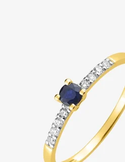 Bague en or jaune 375 ‰ avec saphir, oxydes de zirconium et rhodium SO OR
