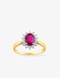 Bague en or jaune 375 ‰ avec rubis, oxydes de zirconium et rhodium SO OR