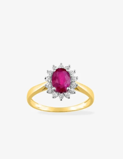 Bague en or jaune 375 ‰ avec rubis, oxydes de zirconium et rhodium SO OR