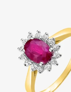 Bague en or jaune 375 ‰ avec rubis, oxydes de zirconium et rhodium SO OR