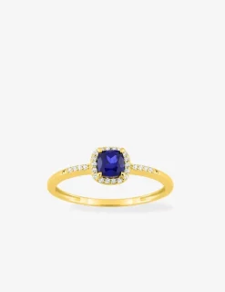 Bague en or jaune 375 ‰ avec saphir et diamants synthétiques 0,08 ct SO OR