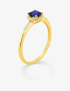 Bague en or jaune 375 ‰ avec saphir et diamants synthétiques 0,08 ct SO OR