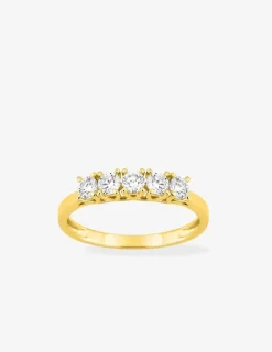 Bague en or jaune 375 ‰, cinq diamants synthétiques 0,50 ct SO OR