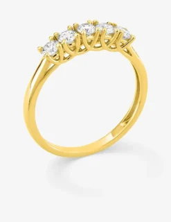 Bague en or jaune 375 ‰, cinq diamants synthétiques 0,50 ct SO OR