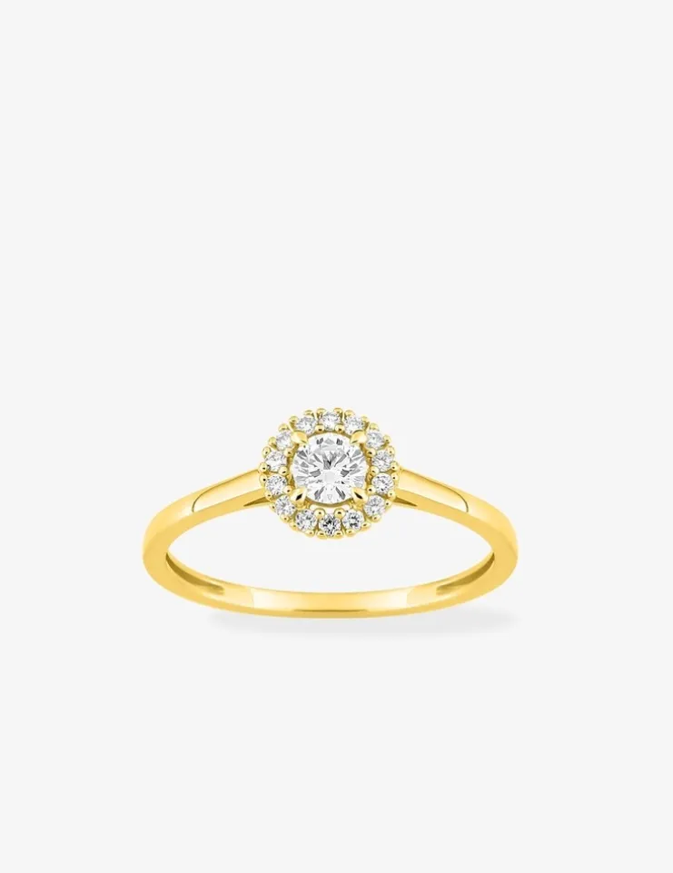 Bague en or jaune 375 ‰, diamants synthétiques 0,28 ct SO OR