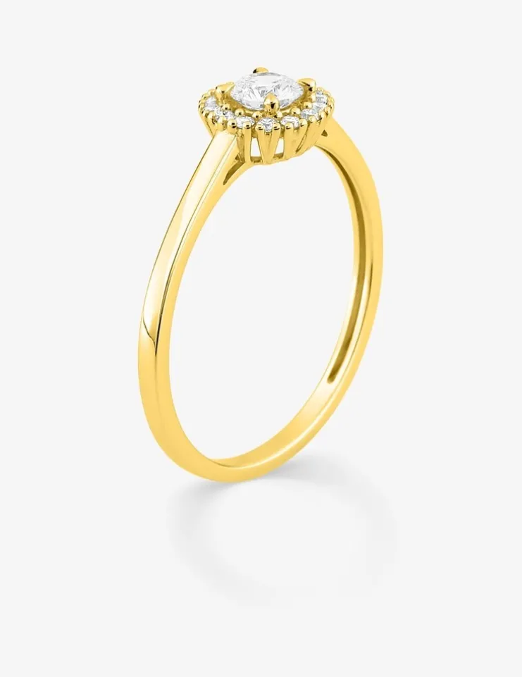 Bague en or jaune 375 ‰, diamants synthétiques 0,28 ct SO OR