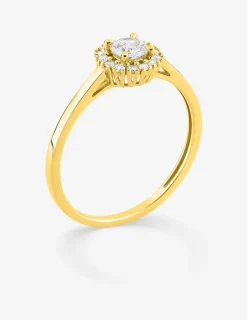 Bague en or jaune 375 ‰, diamants synthétiques 0,35 ct SO OR