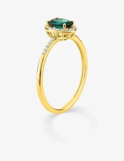 Bague en or jaune 375 ‰, émeraude et diamants synthétiques 0,11 ct SO OR