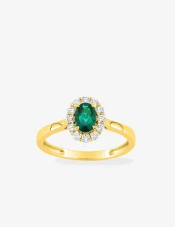 Bague en or jaune 375 ‰, émeraude et diamants synthétiques 0,23 ct SO OR