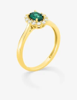 Bague en or jaune 375 ‰, émeraude et diamants synthétiques 0,23 ct SO OR
