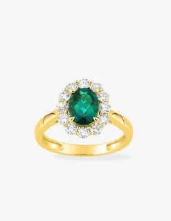 Bague en or jaune 375 ‰, émeraude et diamants synthétiques 0,65 ct SO OR