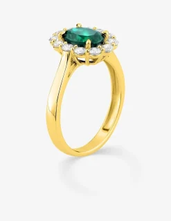 Bague en or jaune 375 ‰, émeraude et diamants synthétiques 0,65 ct SO OR