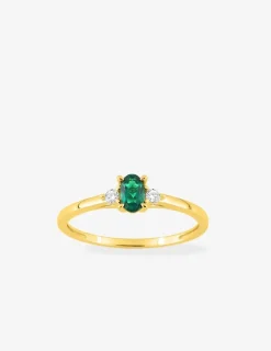 Bague en or jaune 375 ‰, émeraude et diamants synthétiques 0,06 ct SO OR