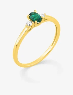 Bague en or jaune 375 ‰, émeraude et diamants synthétiques 0,06 ct SO OR