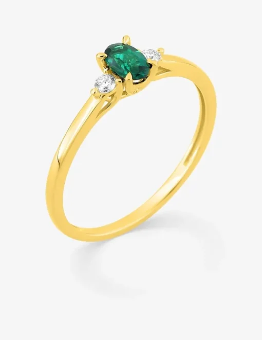 Bague en or jaune 375 ‰, émeraude et diamants synthétiques 0,06 ct SO OR