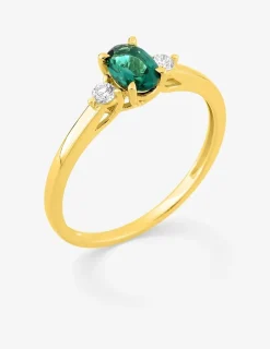Bague en or jaune 375 ‰, émeraude et diamants synthétiques 0,09 ct SO OR