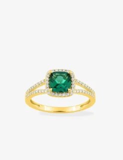 Bague en or jaune 375 ‰, émeraude et diamants synthétiques 0,24 ct SO OR