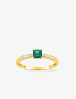 Bague en or jaune 375 ‰, émeraude et diamants synthétiques 0,08 ct SO OR