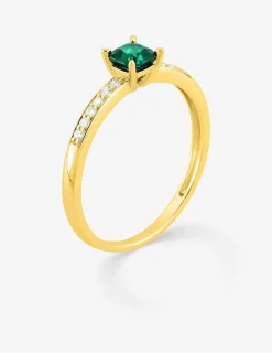 Bague en or jaune 375 ‰, émeraude et diamants synthétiques 0,08 ct SO OR
