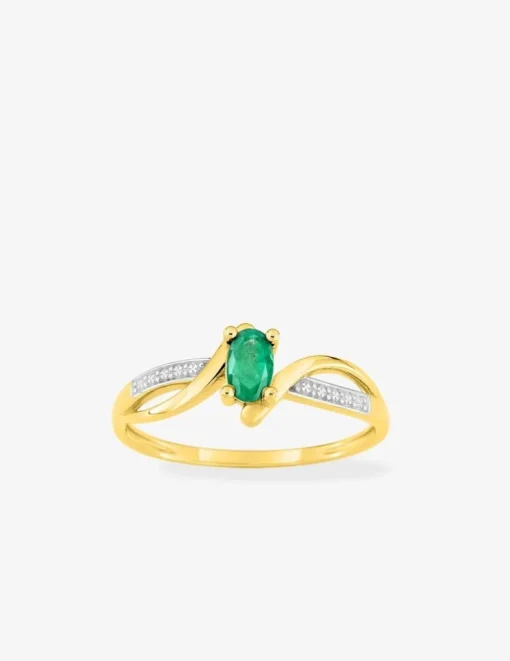 Bague en or jaune 375 ‰, émeraude et rhodium SO OR