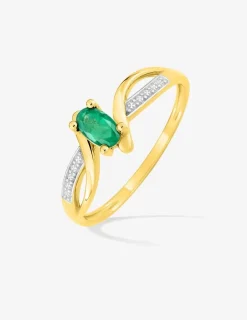 Bague en or jaune 375 ‰, émeraude et rhodium SO OR