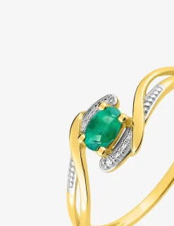 Bague en or jaune 375 ‰, émeraude et rhodium SO OR