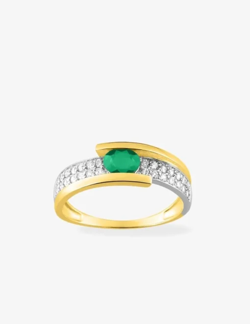 Bague en or jaune 750 ‰, émeraude et oxydes de zirconium SO OR