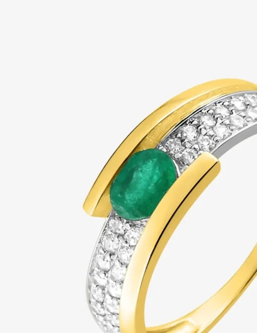 Bague en or jaune 750 ‰, émeraude et oxydes de zirconium SO OR