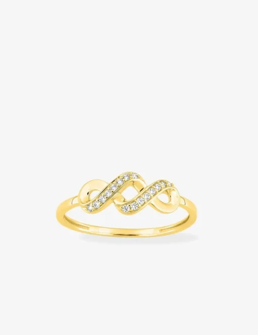 Bague en or jaune 375 ‰, motif torsadé et oxydes de zirconium SO OR
