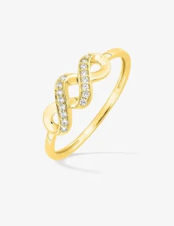 Bague en or jaune 375 ‰, motif torsadé et oxydes de zirconium SO OR