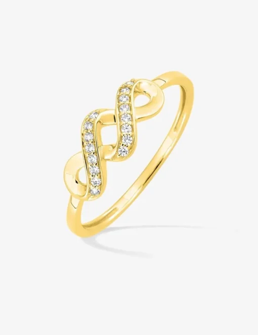 Bague en or jaune 375 ‰, motif torsadé et oxydes de zirconium SO OR