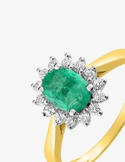 Bague en or jaune 375 ‰, rhodium, emeraude et oxydes de zirconium SO OR