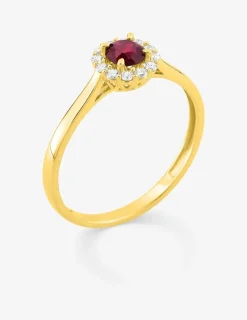Bague en or jaune 375 ‰, rubis et diamants synthétiques 0,13 ct SO OR