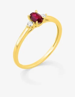 Bague en or jaune 375 ‰, rubis et diamants synthétiques 0,06 ct SO OR