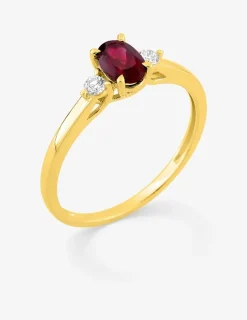 Bague en or jaune 375 ‰, rubis et diamants synthétiques 0,09 ct SO OR