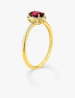 Bague en or jaune 375 ‰, rubis et diamants synthétiques 0,11 ct SO OR